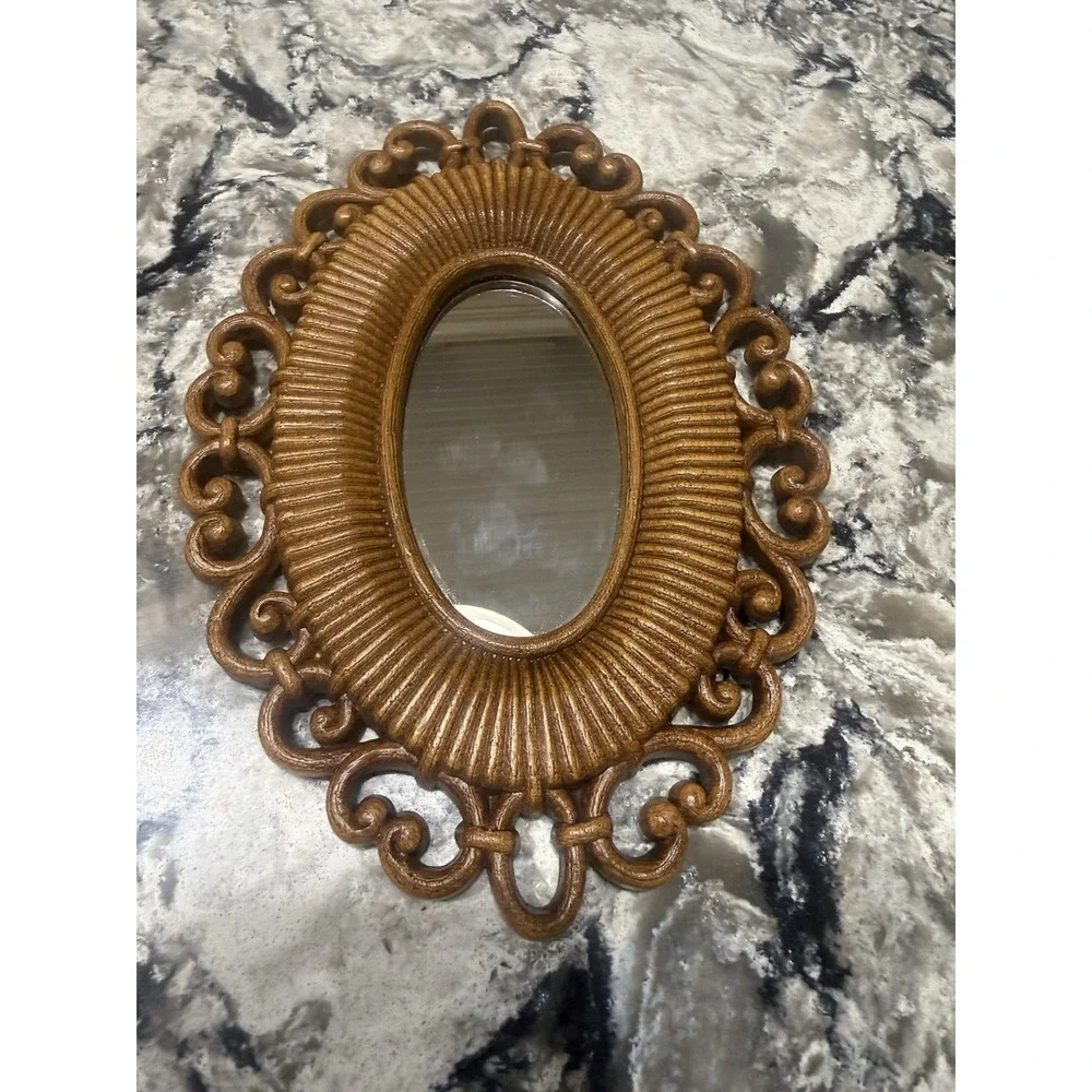 Vintage Ornate Gold Oval Wall Mirrors Set of 2 Small Accent Decor Pair